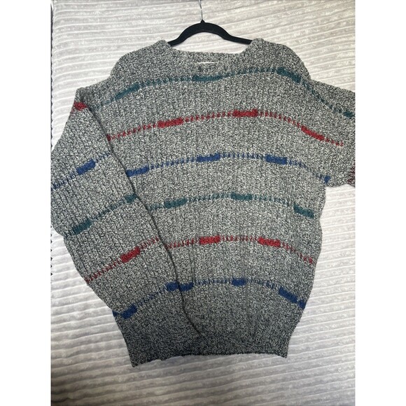Vtg Environmental Clothing Men’s Sweater Grey W/Stripes Made In USA~See Desc~ - Picture 1 of 12